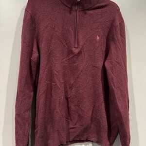 $125 Polo Ralph Lauren Wool Men's, 1/4 Zip Mockneck  Knit Sweater, Burgundy, L